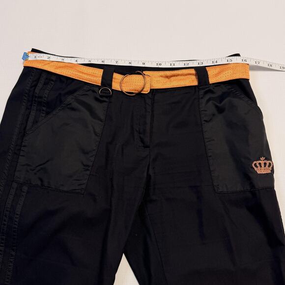 Adidas Pants Womens 8 Black Track Joggers Belted Stripes Crown Logo Missy Elliot - Picture 7 of 11